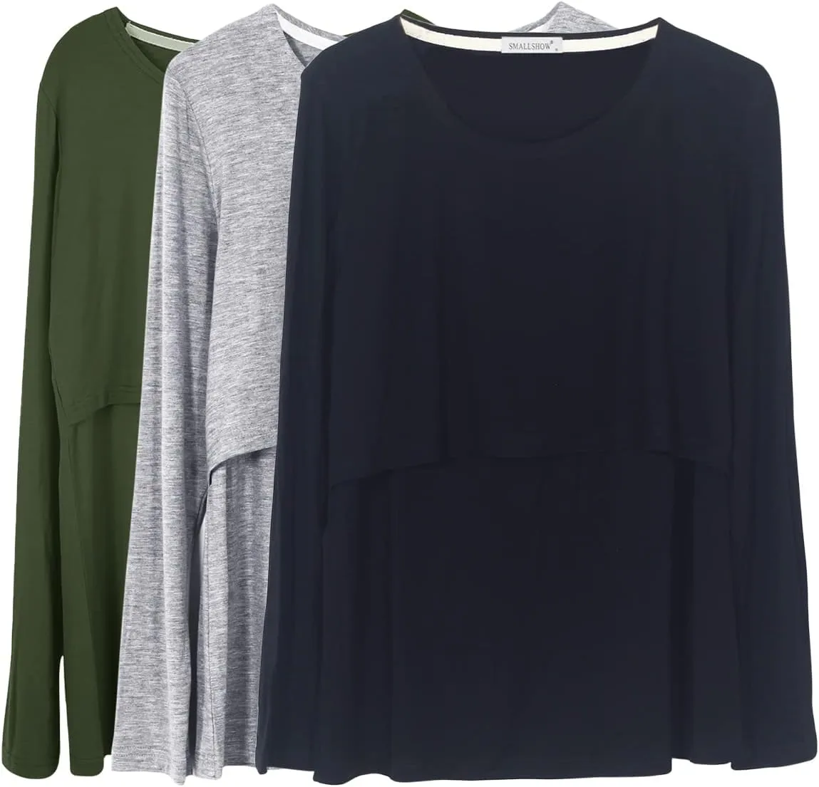 Smallshow Women's Nursing Tops Long Sleeve Shirts for Breastfeeding 3-Pack