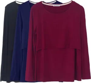 Smallshow Women's Nursing Tops Long Sleeve Shirts for Breastfeeding 3-Pack