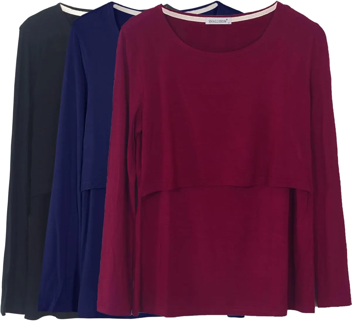Smallshow Women's Nursing Tops Long Sleeve Shirts for Breastfeeding 3-Pack
