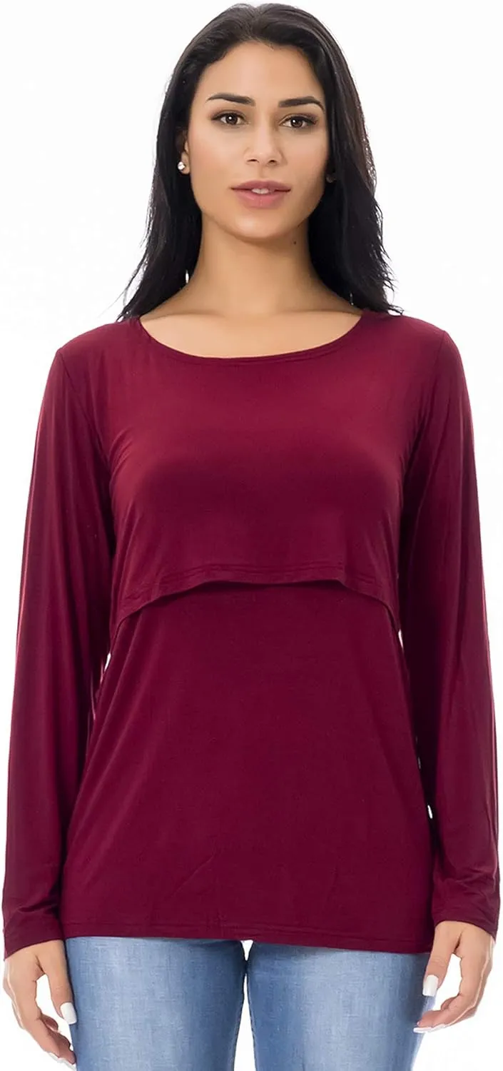 Smallshow Women's Nursing Tops Long Sleeve Shirts for Breastfeeding 3-Pack