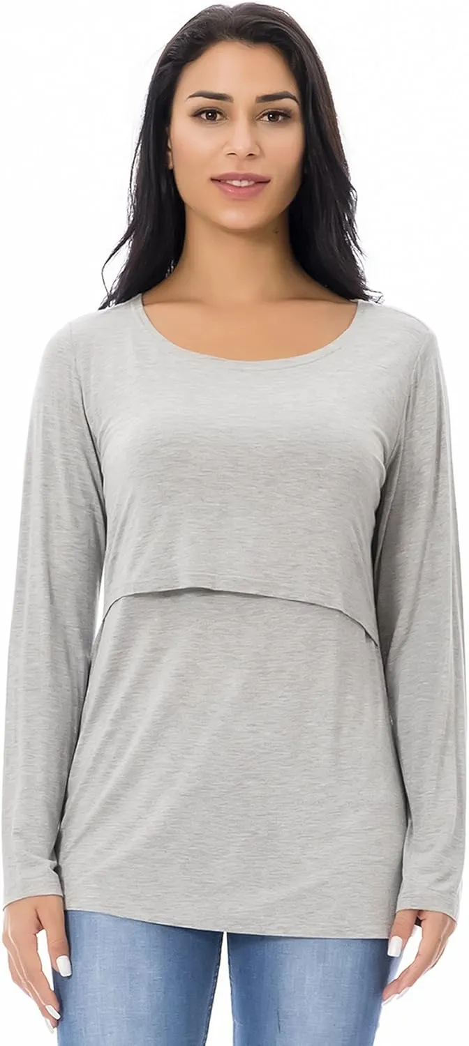 Smallshow Women's Nursing Tops Long Sleeve Shirts for Breastfeeding 3-Pack