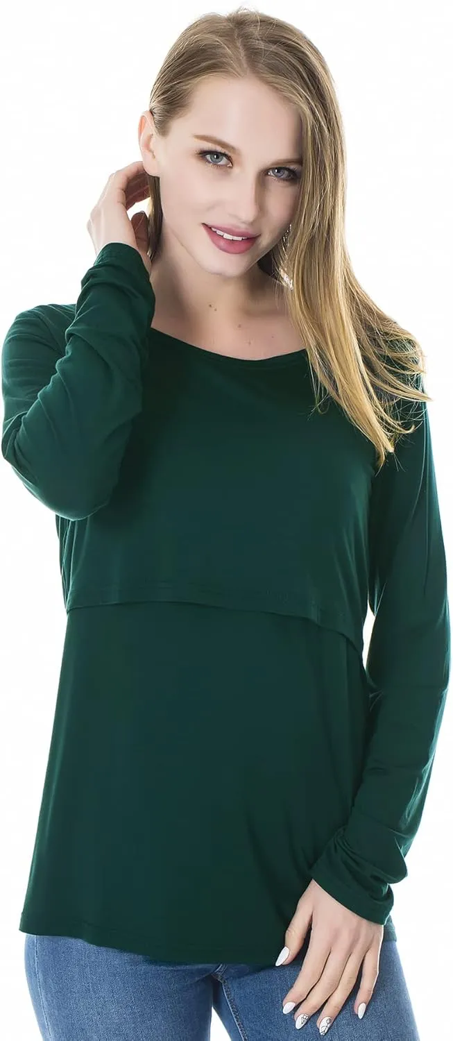 Smallshow Women's Nursing Tops Long Sleeve Shirts for Breastfeeding 3-Pack