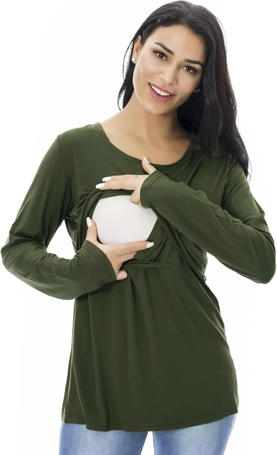 Smallshow Women's Nursing Tops Long Sleeve Shirts for Breastfeeding 3-Pack