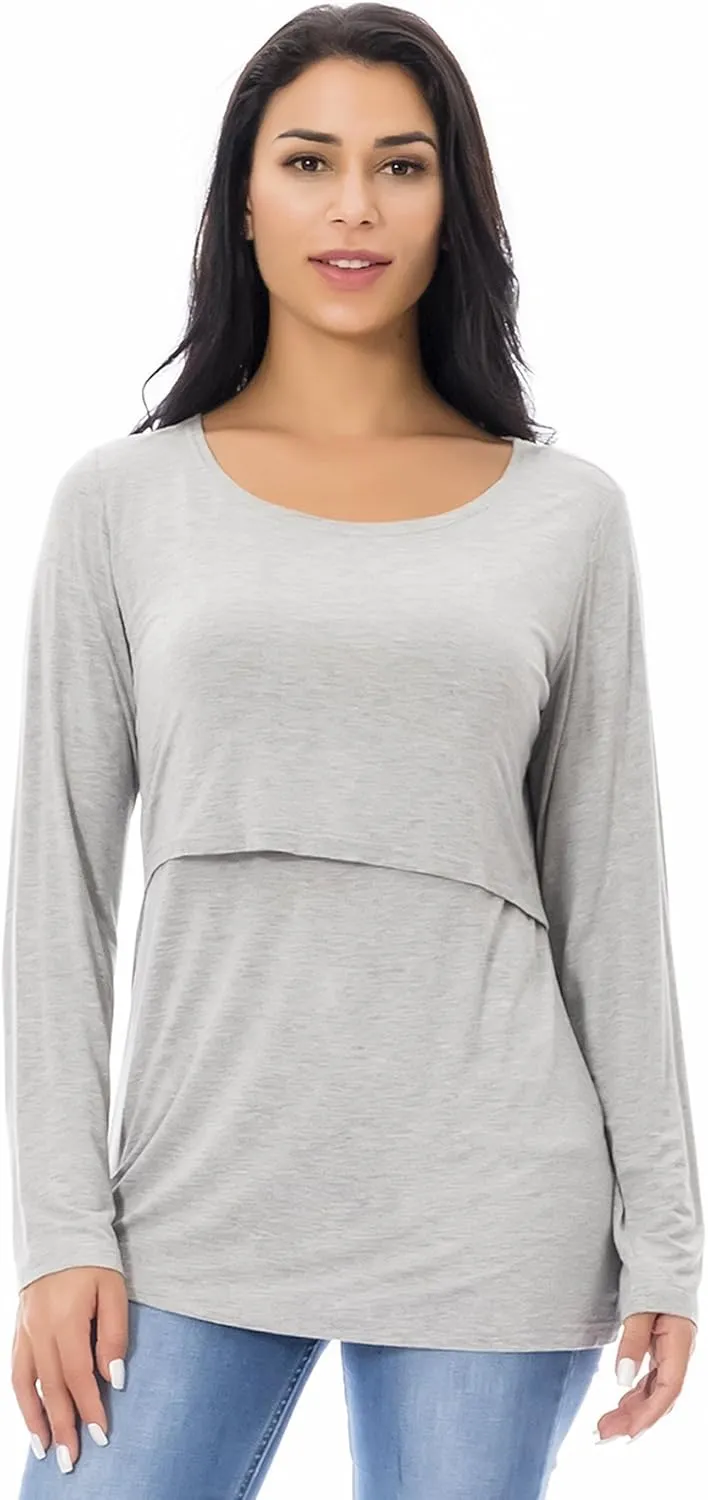 Smallshow Women's Nursing Tops Long Sleeve Shirts for Breastfeeding 3-Pack