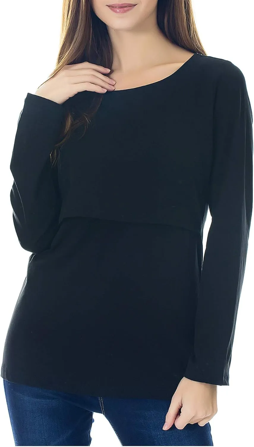 Smallshow Women's Nursing Tops Long Sleeve Shirts for Breastfeeding 3-Pack