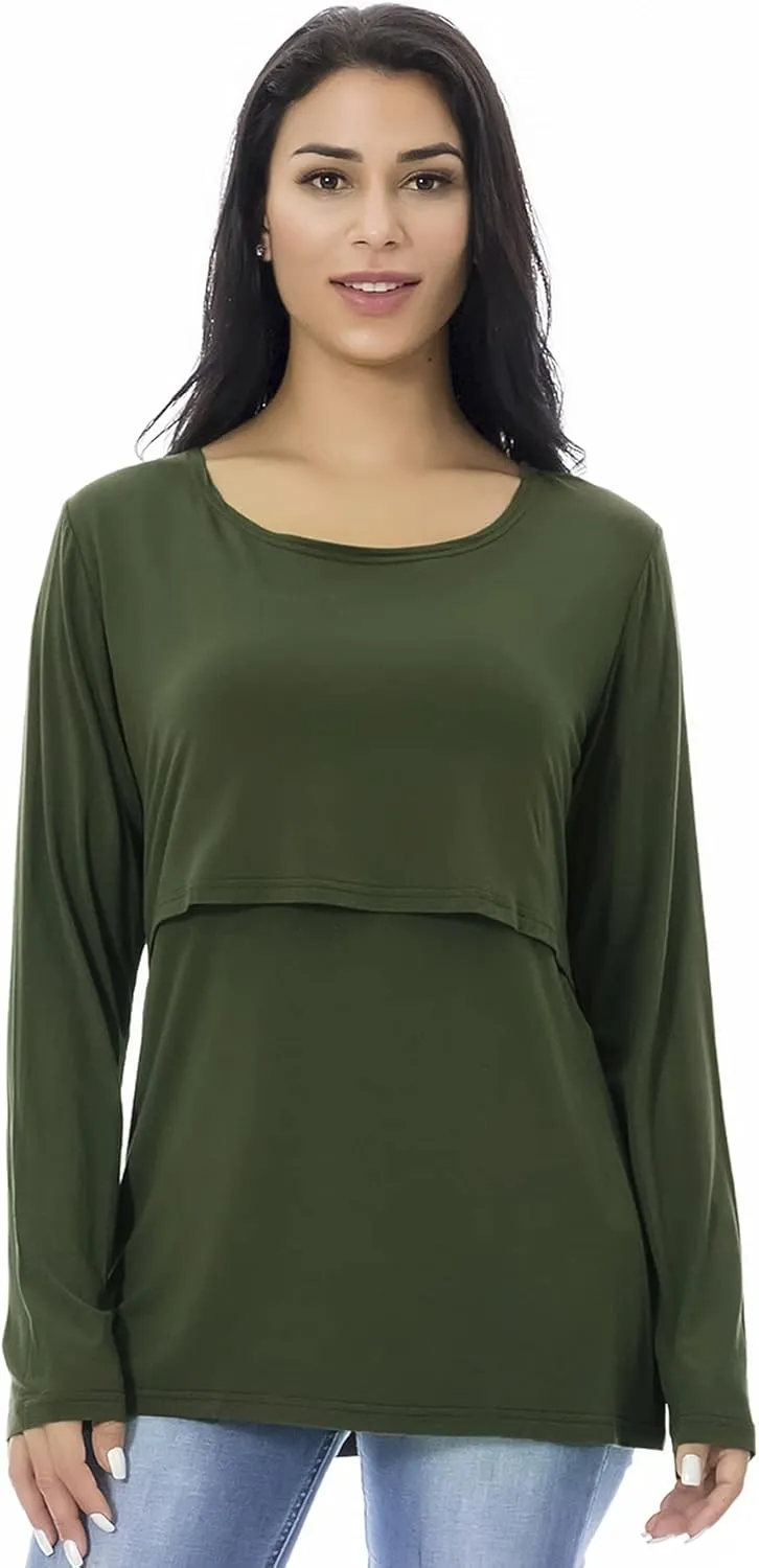 Smallshow Women's Nursing Tops Long Sleeve Shirts for Breastfeeding 3-Pack