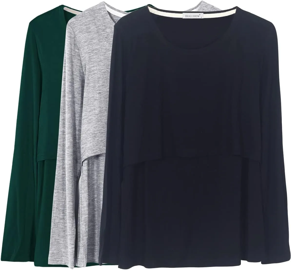 Smallshow Women's Nursing Tops Long Sleeve Shirts for Breastfeeding 3-Pack