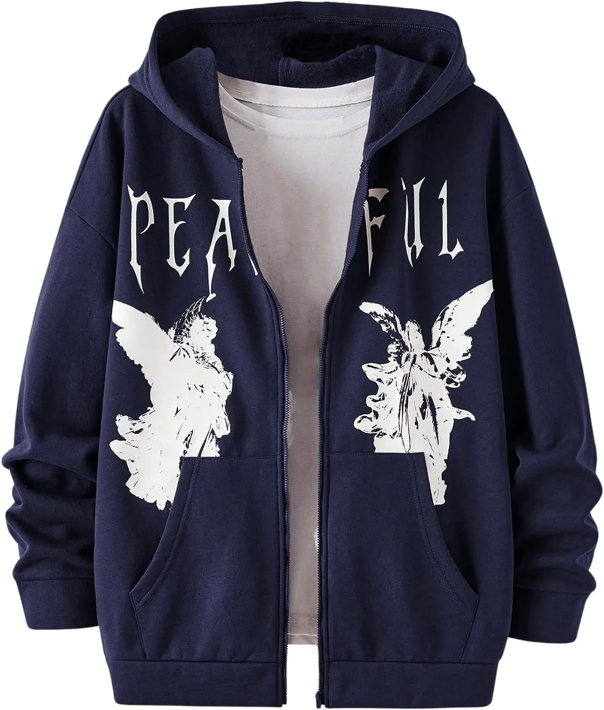 SOLY HUX Men's Graphic Zip Up Hoodies Streetwear Jacket Letter Print Long Sleeve Sweatshirt with Pocket
