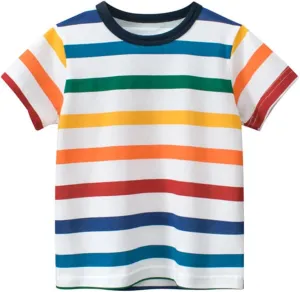 Stripe T Shirt Toddler Boys and Girls Kids Short Sleeve Shirts Rainbow