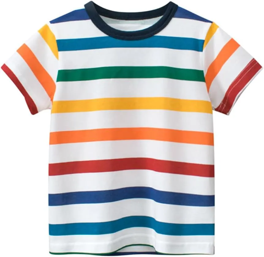 Stripe T Shirt Toddler Boys and Girls Kids Short Sleeve Shirts Rainbow