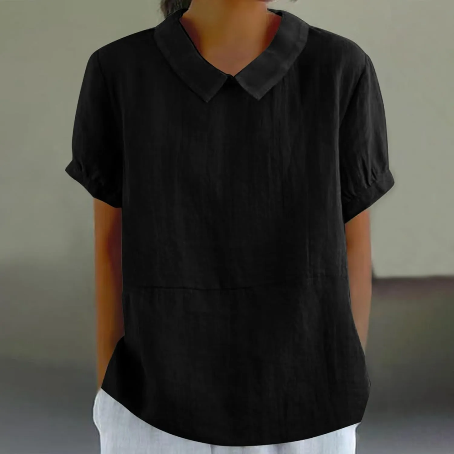 Summer Linen Shirts Women 2025 Casual Plus Size Beach Short Sleeve T Shirts Crewneck Blouses Trendy Loose Gauze Shirt