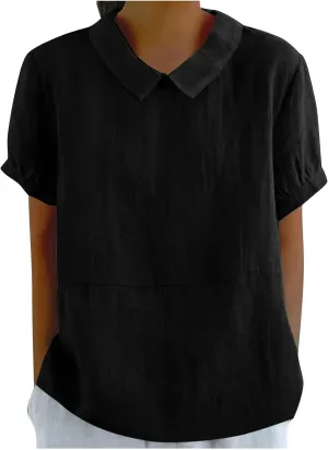 Summer Linen Shirts Women 2025 Casual Plus Size Beach Short Sleeve T Shirts Crewneck Blouses Trendy Loose Gauze Shirt