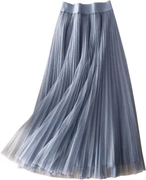 Summer Skirt for Vacation Womens High Elastic Waist Lightweight Sheer A-Line Pleated Flared Maxi Shirts Long Trendy