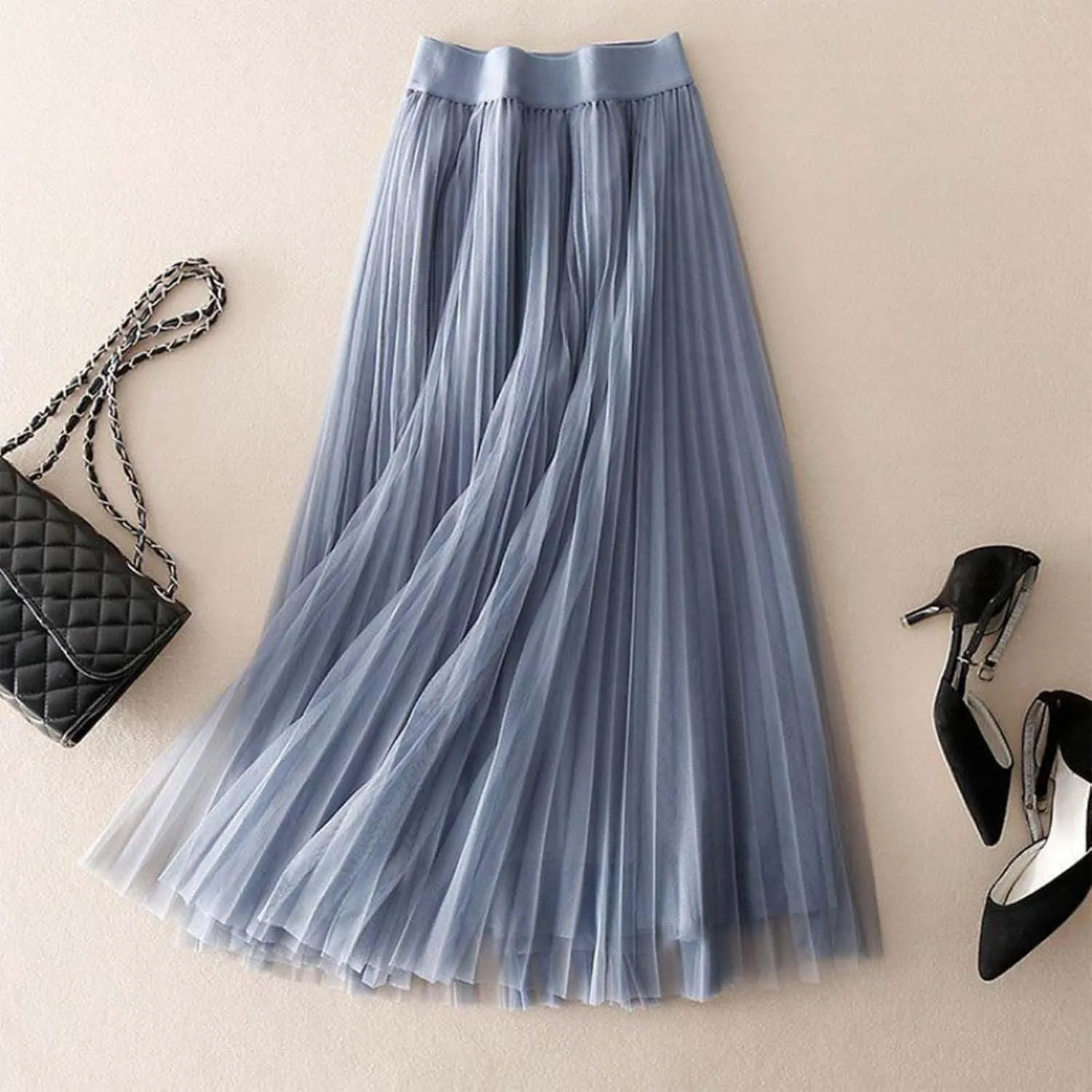 Summer Skirt for Vacation Womens High Elastic Waist Lightweight Sheer A-Line Pleated Flared Maxi Shirts Long Trendy
