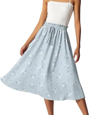 Summer Skirt for Women Midi Wrap Skirt Drawstring High Waist Knee Length Skirts A Line Floral Graphic Bohemian Skirt
