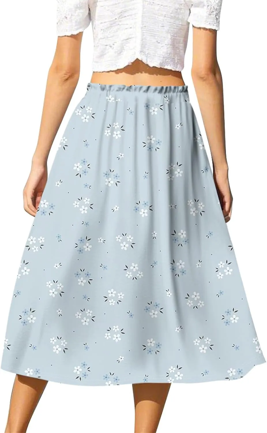 Summer Skirt for Women Midi Wrap Skirt Drawstring High Waist Knee Length Skirts A Line Floral Graphic Bohemian Skirt