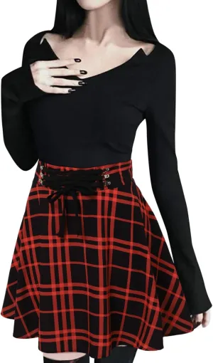 Summer Skirt for Women Trendy Plaid Tummy Control High Waist Back Zipper A-Line Pleated Maxi Short Skirts for Girls