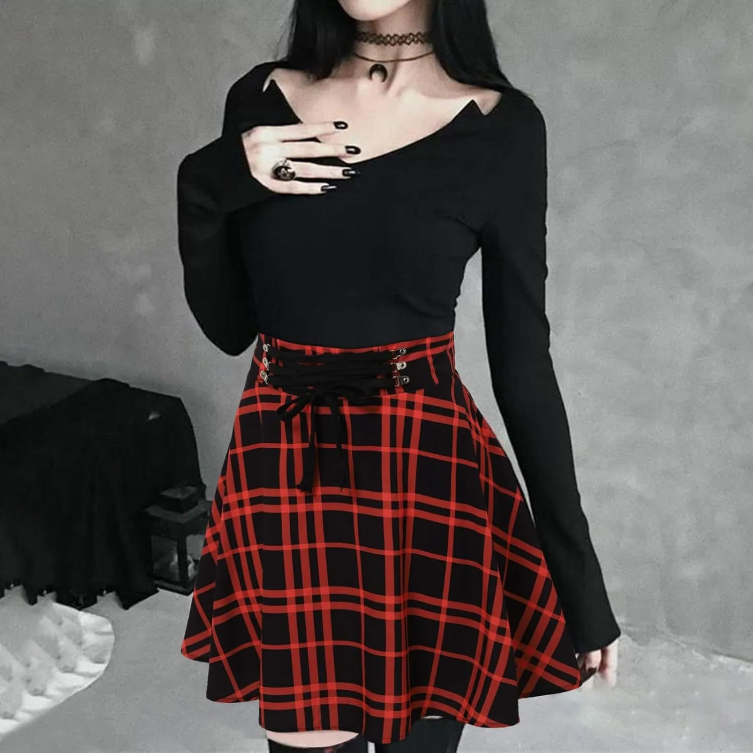 Summer Skirt for Women Trendy Plaid Tummy Control High Waist Back Zipper A-Line Pleated Maxi Short Skirts for Girls