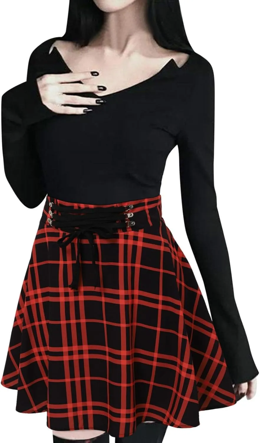 Summer Skirt for Women Trendy Plaid Tummy Control High Waist Back Zipper A-Line Pleated Maxi Short Skirts for Girls