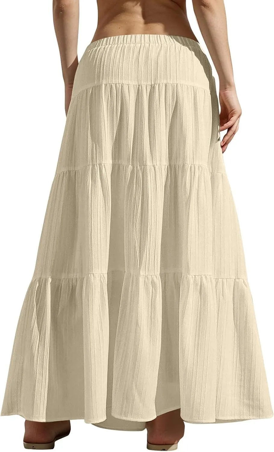 Summer Skirts for Women Y2K Cute A Line Tiered Ruffle Skirt Boho Drawstring Elastic Waist A-Line Maxi Skirt