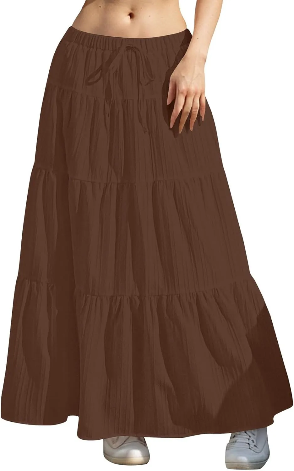 Summer Skirts for Women Y2K Cute A Line Tiered Ruffle Skirt Boho Drawstring Elastic Waist A-Line Maxi Skirt