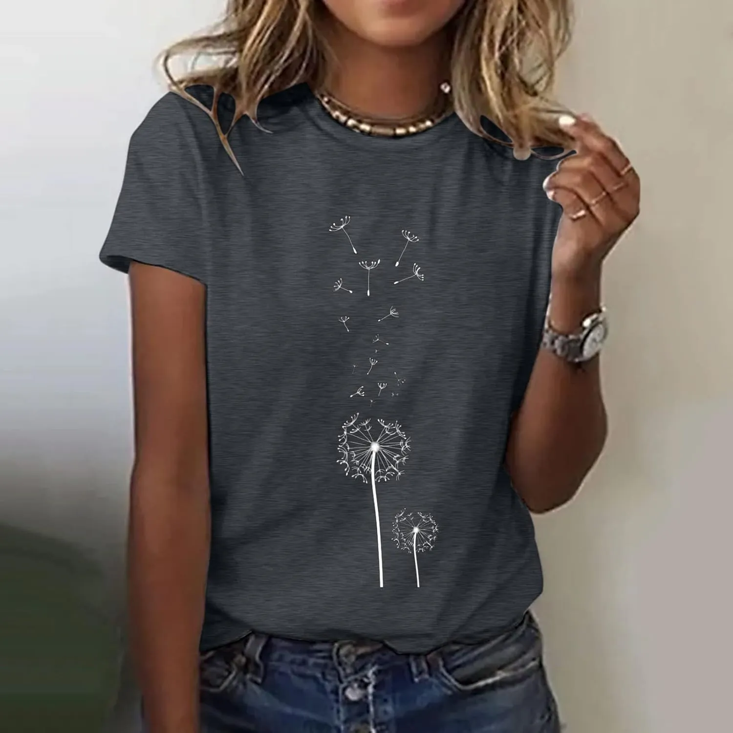Summer Tops for Women 2025 Art Pattern Shirt Short Sleeve Crewneck Blouse Business Casual Loose Soft Shirt