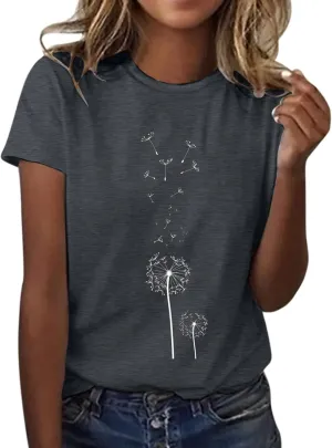 Summer Tops for Women 2025 Art Pattern Shirt Short Sleeve Crewneck Blouse Business Casual Loose Soft Shirt