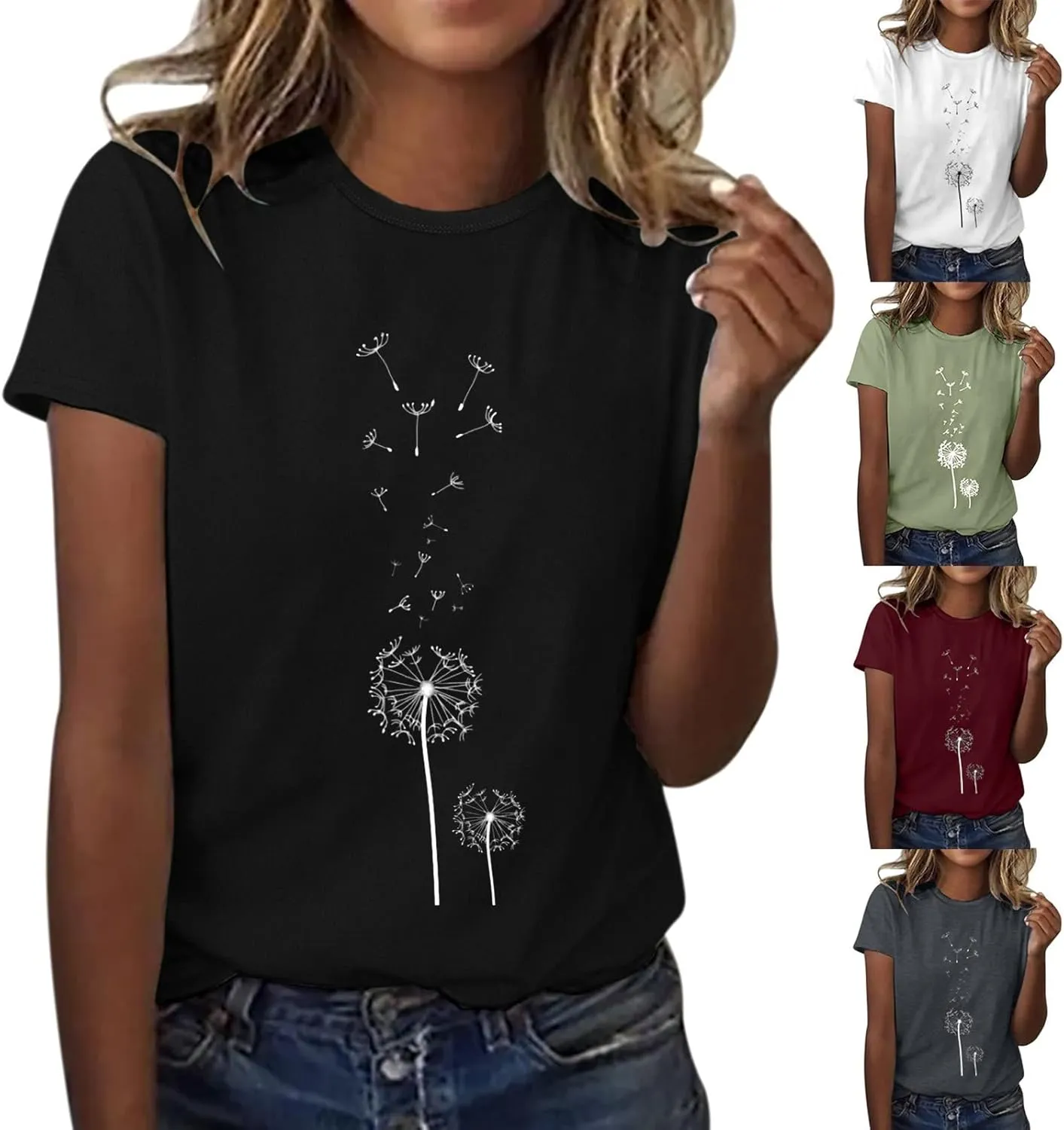 Summer Tops for Women 2025 Art Pattern Shirt Short Sleeve Crewneck Blouse Business Casual Loose Soft Shirt