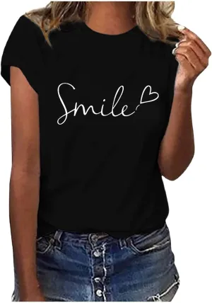 Summer Tops for Women 2025 Art Pattern Shirt Short Sleeve Crewneck Blouse Business Casual Loose Soft Shirt