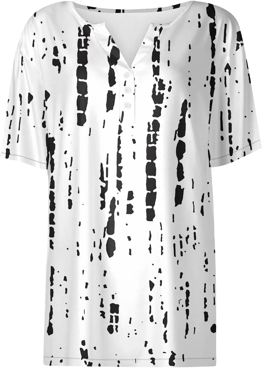 Summer Tops for Women 2025 Casual Short Sleeve V Neck Shirt Trendy Business Dressy Tunic Tops