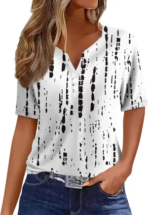 Summer Tops for Women 2025 Casual Short Sleeve V Neck Shirt Trendy Business Dressy Tunic Tops