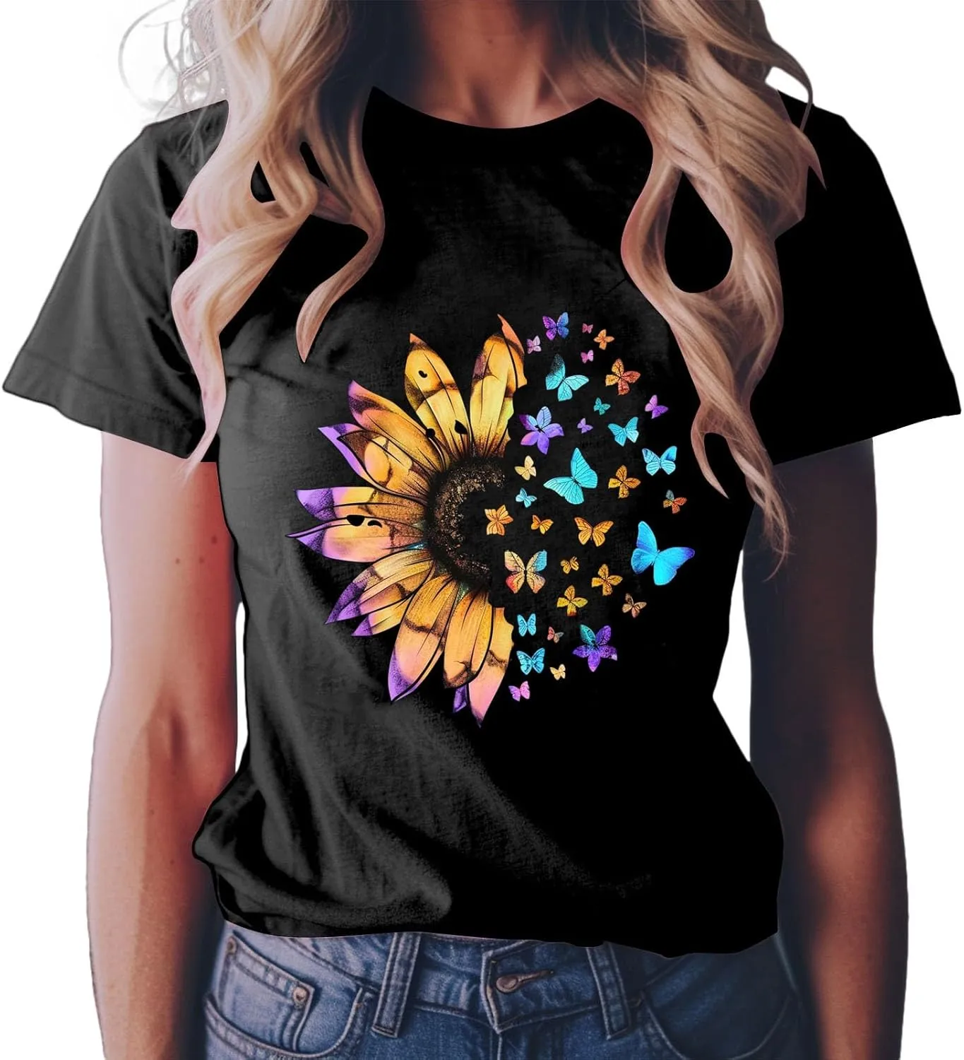 Summer Tops for Women 2025 Crew Neck Short Sleeve T Shirt Dressy Casual Blouse Printed Loose Trendy Outfit