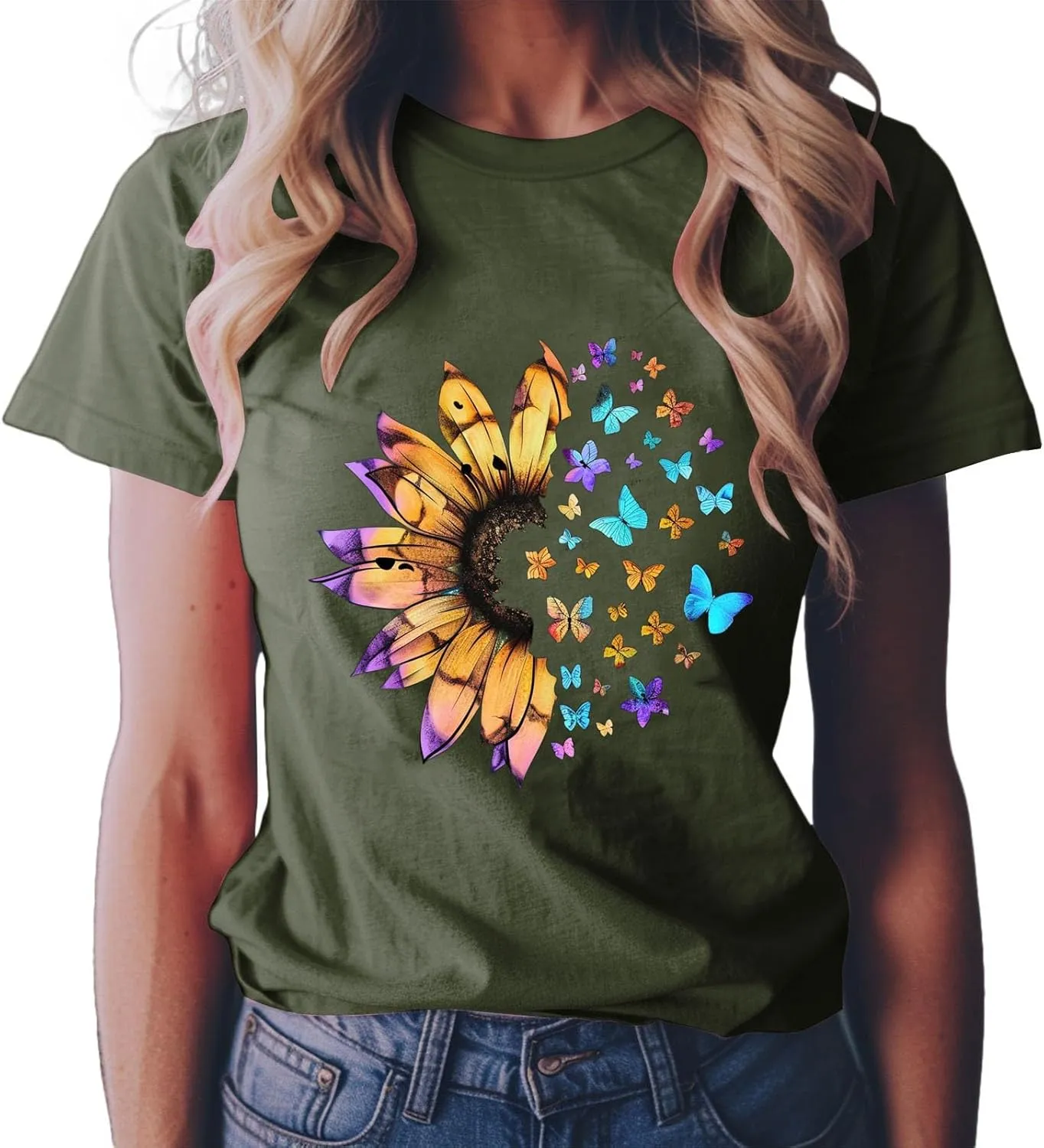 Summer Tops for Women 2025 Crew Neck Short Sleeve T Shirt Dressy Casual Blouse Printed Loose Trendy Outfit