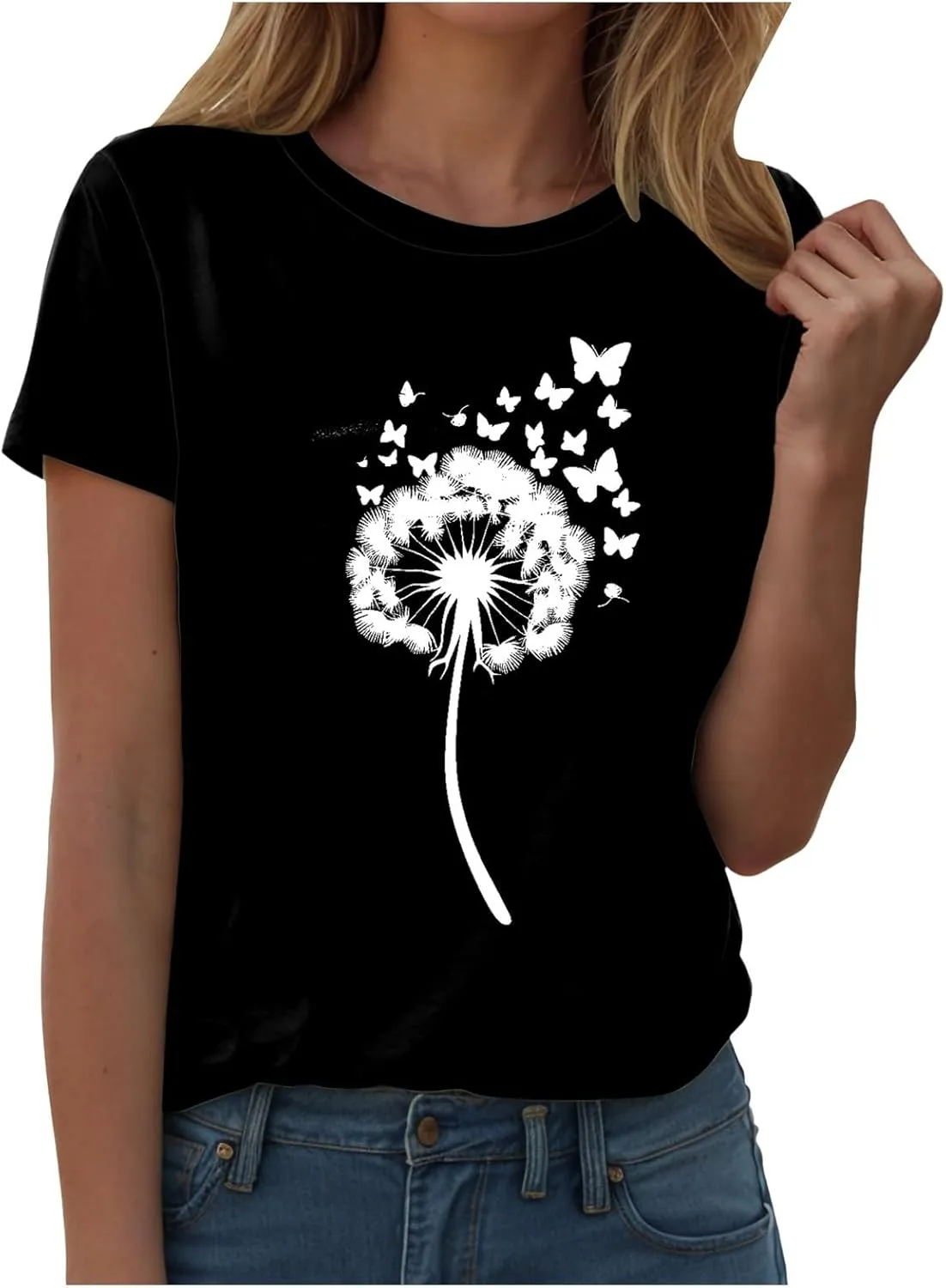 Summer Tops for Women 2025 Crewneck Short Sleeve T Shirts Dressy Casual Top Fashion Loose Cute Printed Blouse