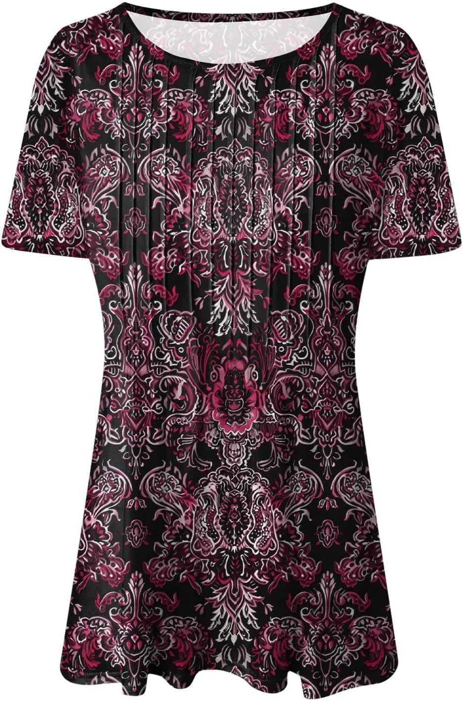 Summer Tops for Women 2025 Short Sleeve Pleated Dressy Casual Crewneck Summer Tops Print Blouses Fashion