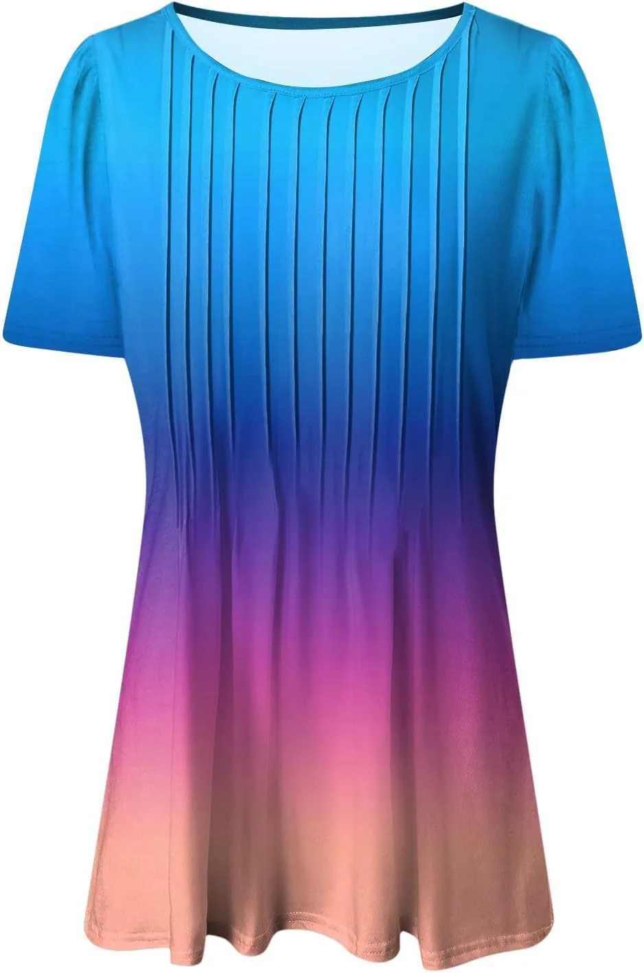 Summer Tops for Women 2025 Short Sleeve Pleated Dressy Casual Crewneck Summer Tops Print Blouses Fashion