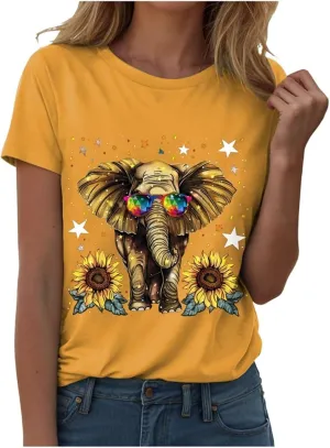 Summer Tops for Women 2025 Short Sleeve Sunflower T-Shirt Cute Funny Graphic Tee Teen Girls Casual Shirt