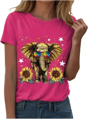 Summer Tops for Women 2025 Short Sleeve Sunflower T-Shirt Cute Funny Graphic Tee Teen Girls Casual Shirt