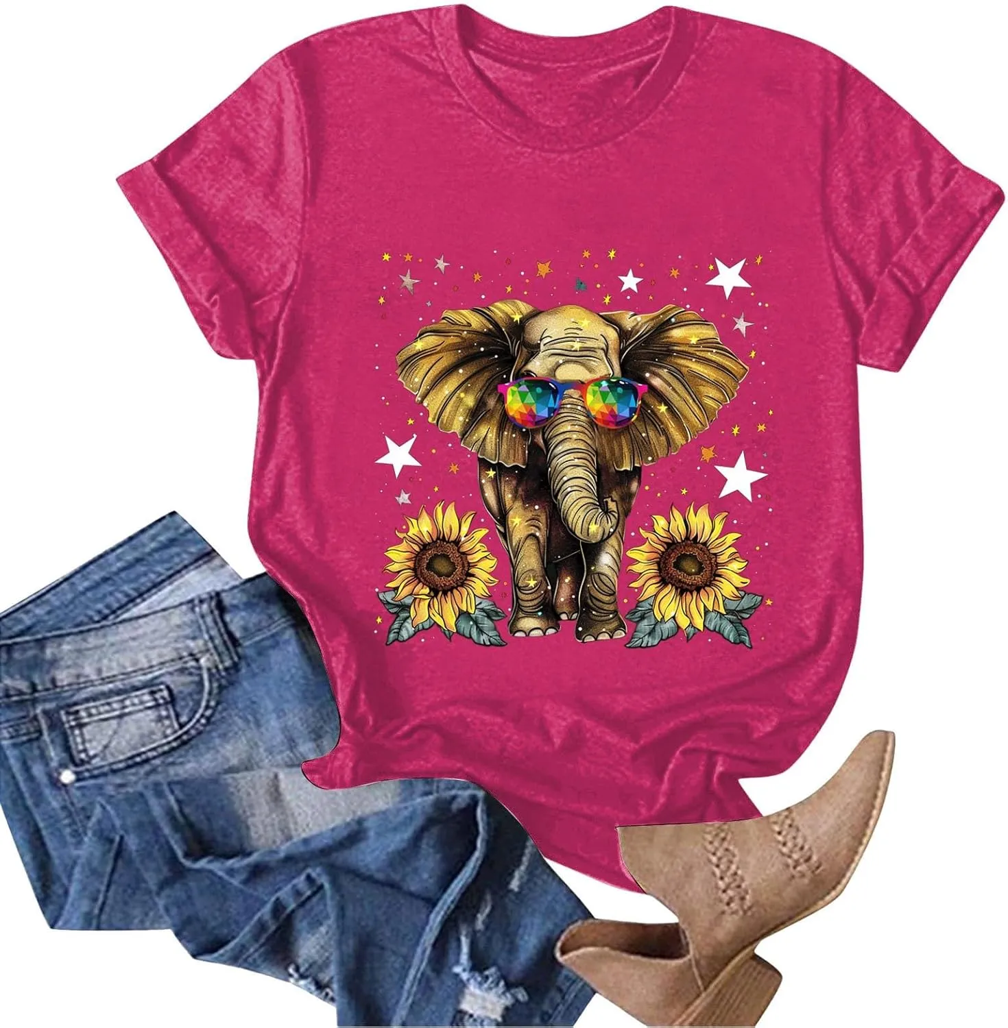 Summer Tops for Women 2025 Short Sleeve Sunflower T-Shirt Cute Funny Graphic Tee Teen Girls Casual Shirt