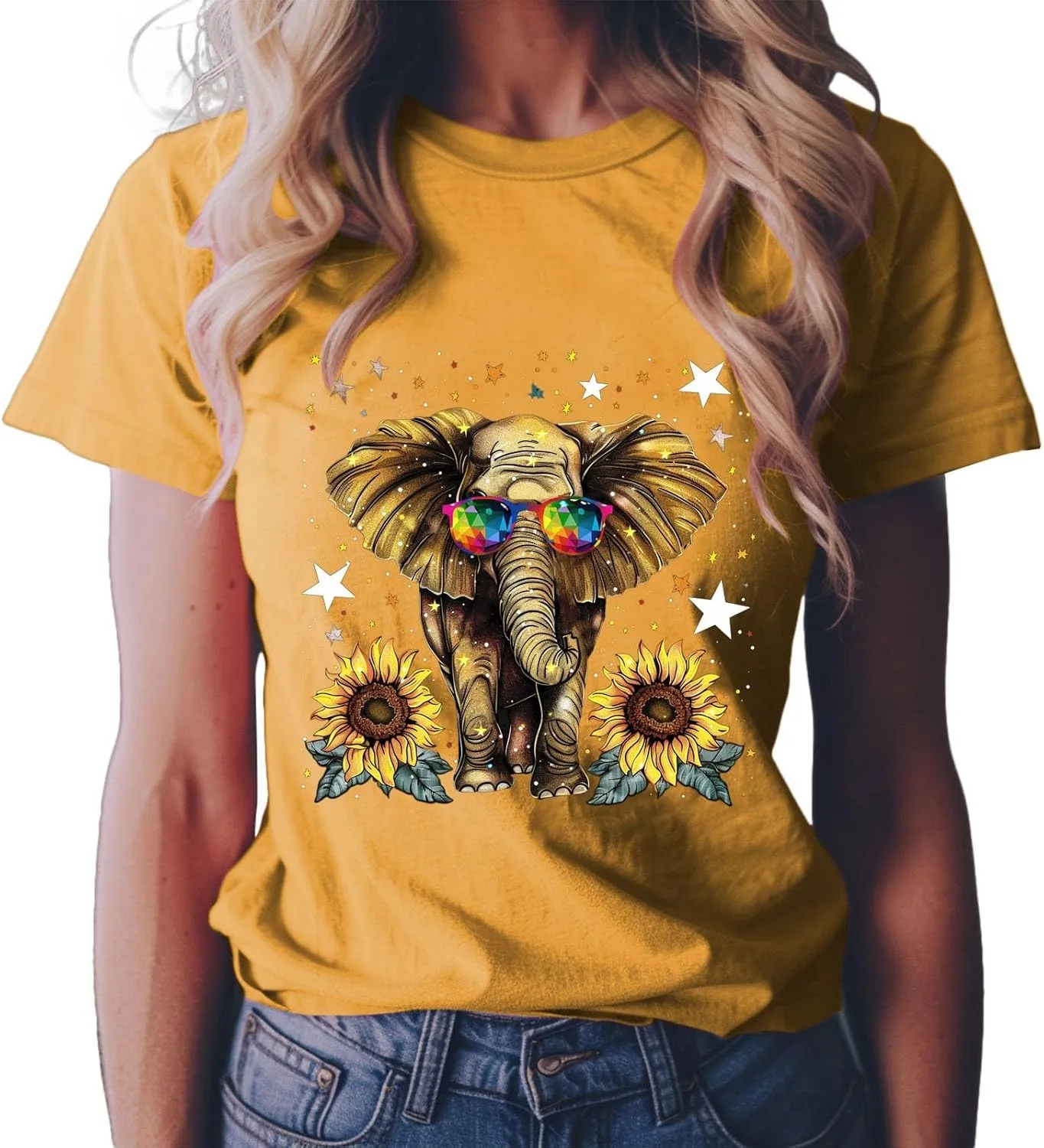 Summer Tops for Women 2025 Short Sleeve Sunflower T-Shirt Cute Funny Graphic Tee Teen Girls Casual Shirt