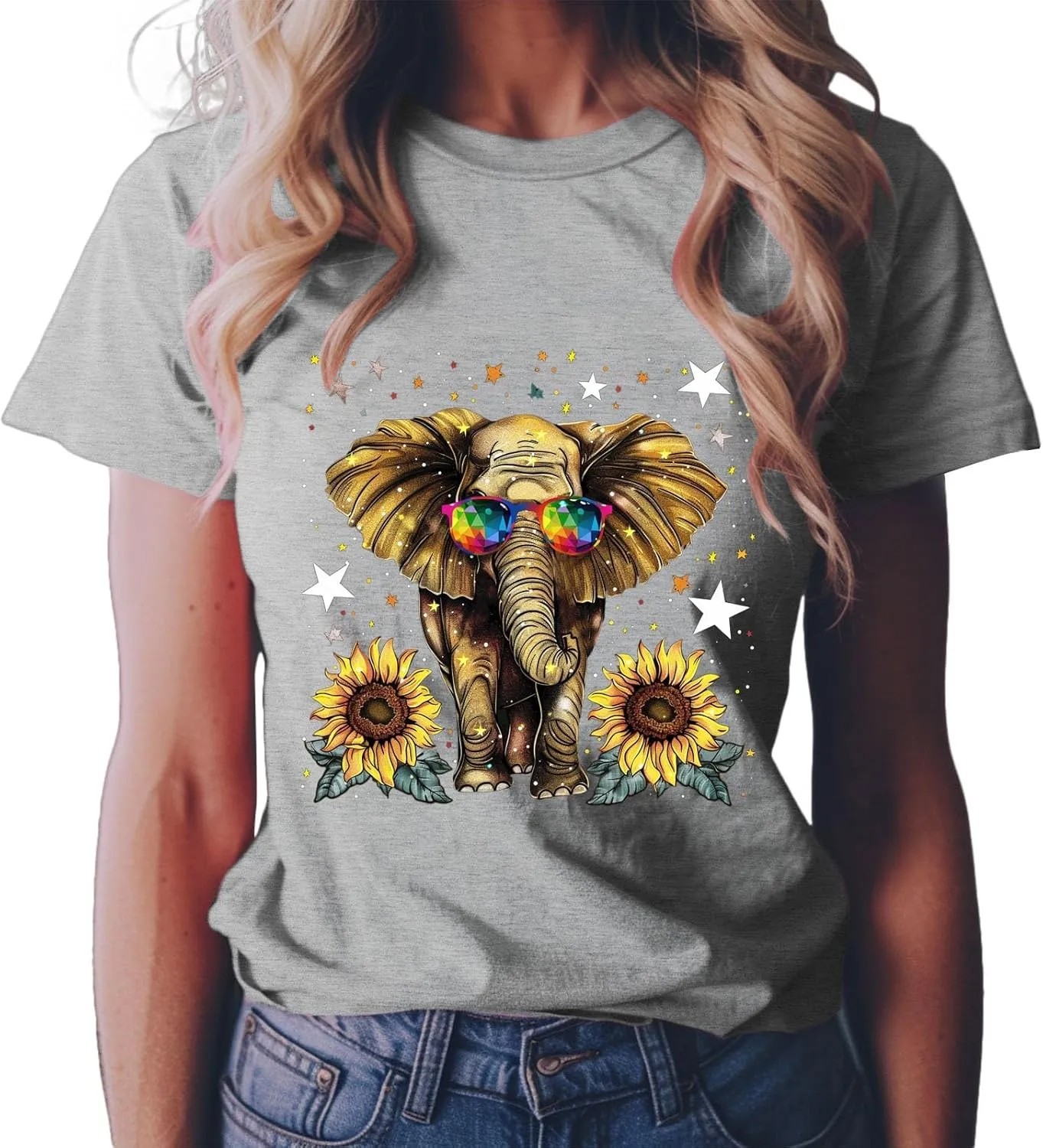 Summer Tops for Women 2025 Short Sleeve Sunflower T-Shirt Cute Funny Graphic Tee Teen Girls Casual Shirt