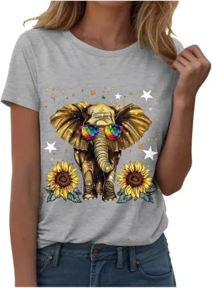 Summer Tops for Women 2025 Short Sleeve Sunflower T-Shirt Cute Funny Graphic Tee Teen Girls Casual Shirt
