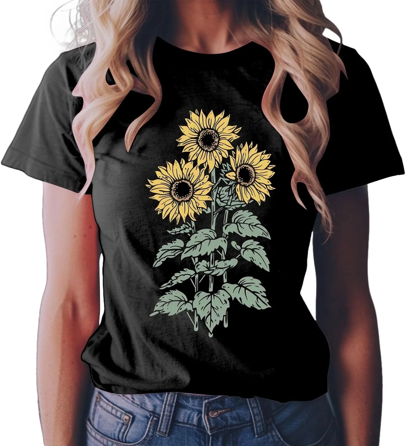 Summer Tops for Women 2025 Sunflower Graphic Tees Crewneck Short Sleeve Summer Tops Casual Loose Cotton Tshirts