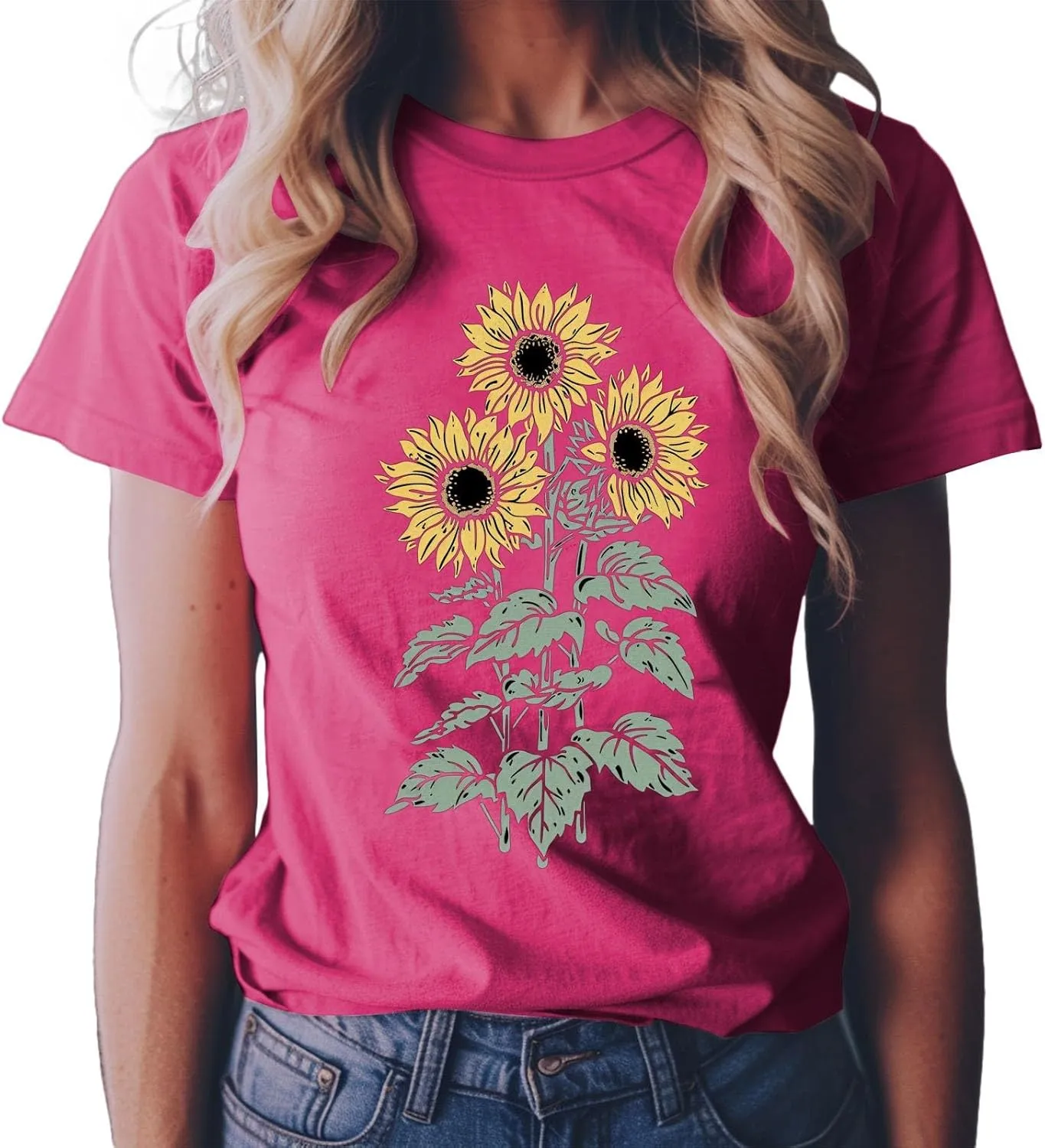 Summer Tops for Women 2025 Sunflower Graphic Tees Crewneck Short Sleeve Summer Tops Casual Loose Cotton Tshirts