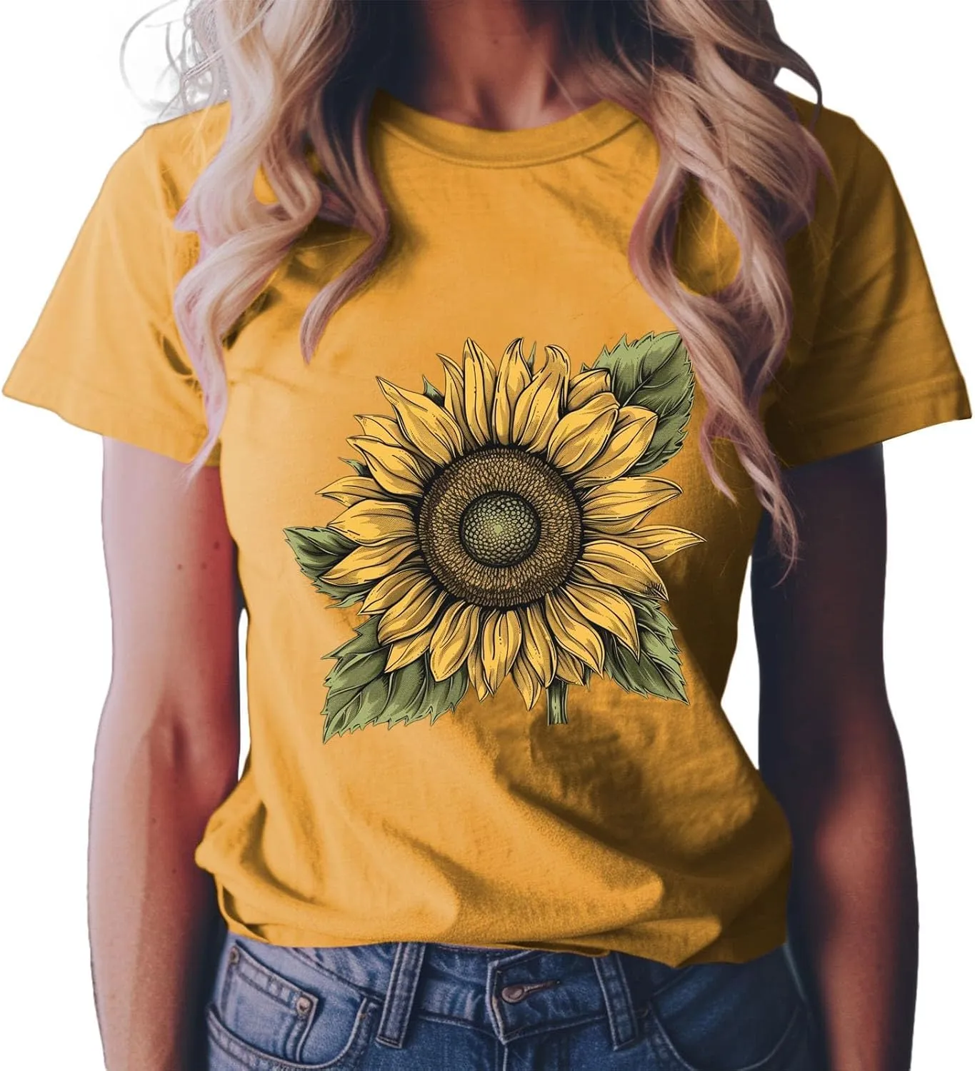 Summer Tops for Women 2025 Sunflower T Shirt Flower Graphic Loose Fit Classic Crewneck Short Sleeve Tops