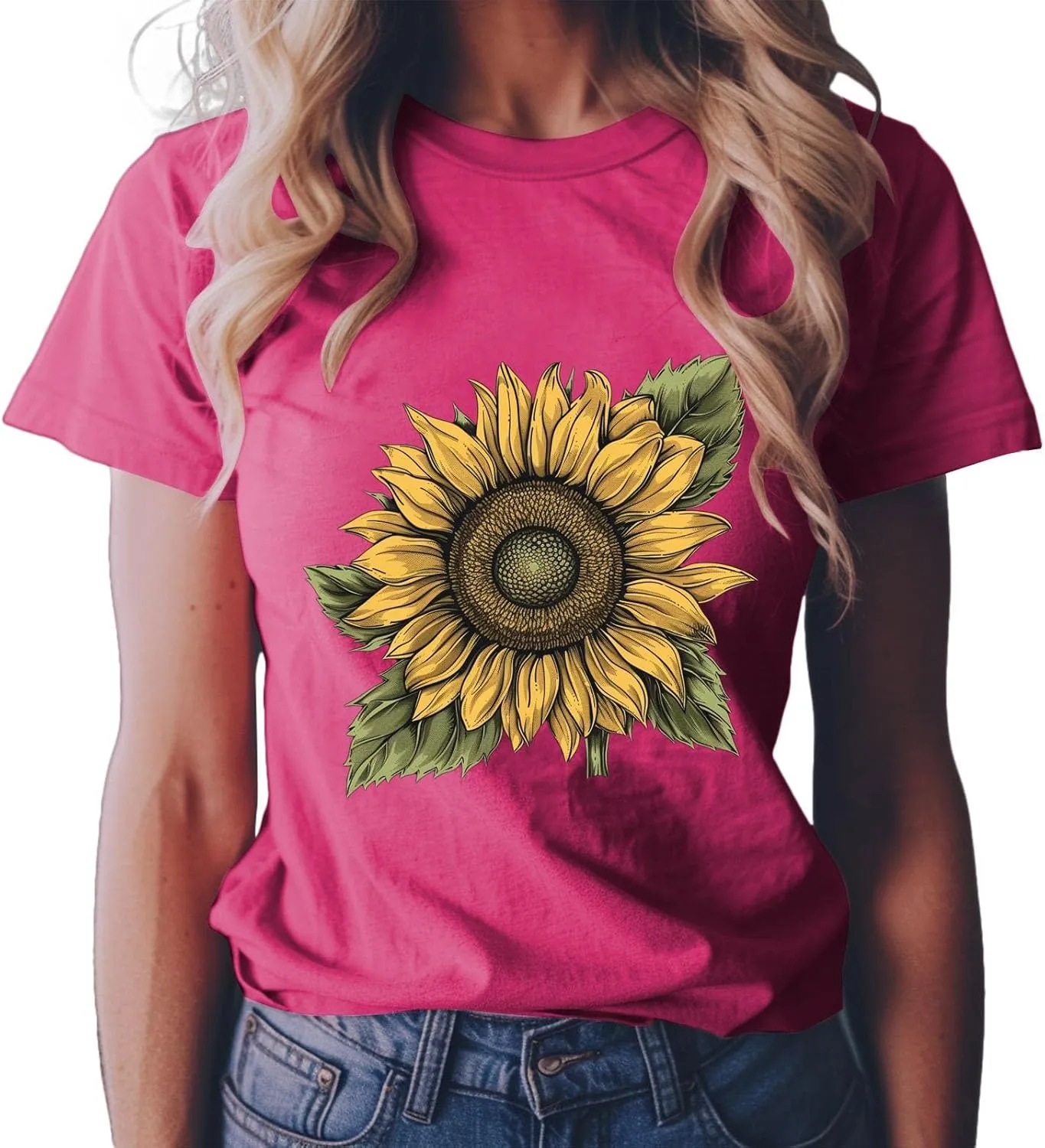 Summer Tops for Women 2025 Sunflower T Shirt Flower Graphic Loose Fit Classic Crewneck Short Sleeve Tops
