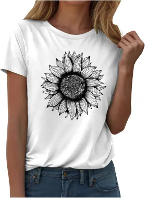 Summer Tops for Women 2025 Trendy Casual Round Neck Short Sleeve Blouses Floral Print Vintage Tee Shirts