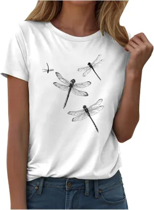 Summer Tops for Women 2025 Trendy Casual Round Neck Short Sleeve Blouses Floral Print Vintage Tee Shirts