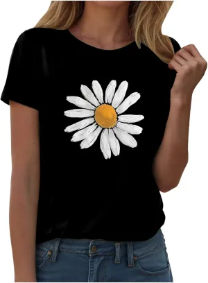 Summer Tops for Women 2025 Trendy Casual Round Neck Short Sleeve Blouses Floral Print Vintage Tee Shirts