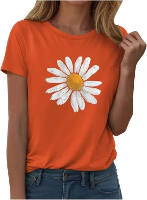 Summer Tops for Women 2025 Trendy Casual Round Neck Short Sleeve Blouses Floral Print Vintage Tee Shirts